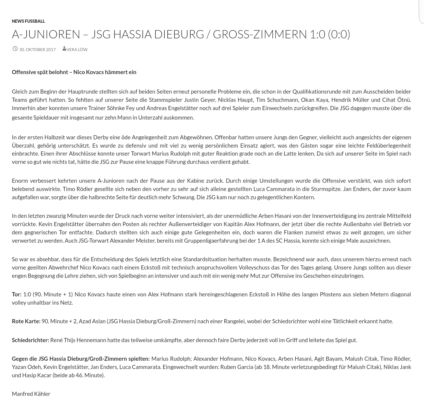 A Jugend Hassia Dieburg/Groß Zimmern - Die Bemerkung zum Schiedsrichter ist hier interessant